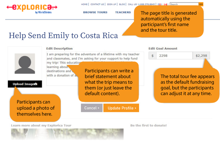 An example of a personalized fundraising page.